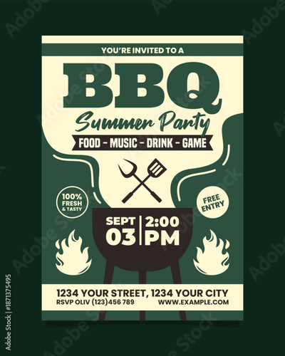 Green Summer BBQ Party Poster Invitation 