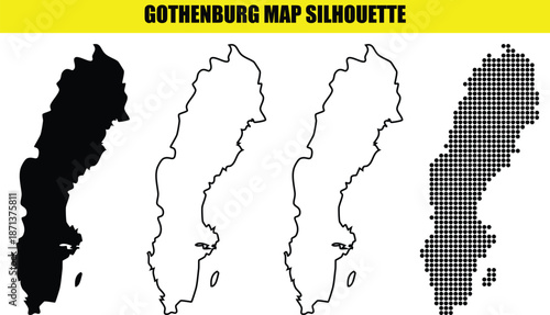 Gothenburg map silhouette sweden detailed regional outline graphic element collection four distinct artistic styles perfect for design projects