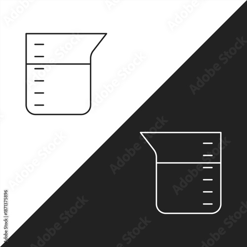 Graduated Laboratory Beaker Icon with Liquid Measurement Levels Representing Chemical Solution Preparation, Scientific Research Methodology, Clinical Pharmaceutical Testing.