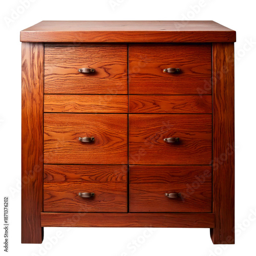 Beautiful wooden chest of drawers with six drawers and metal handles