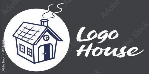 Minimalist Line House With Smoke From Chimney And Cursive Text