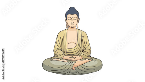 Serene Buddha sitting in lotus position with peaceful expression.