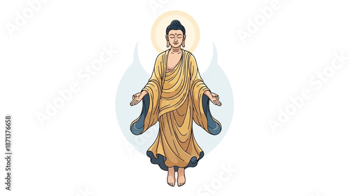 Buddha illustration with traditional robes and halo.