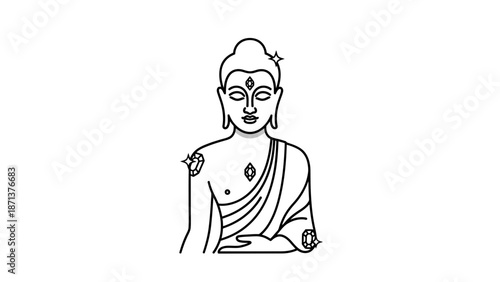 Simple line drawing of Buddha in meditation pose.