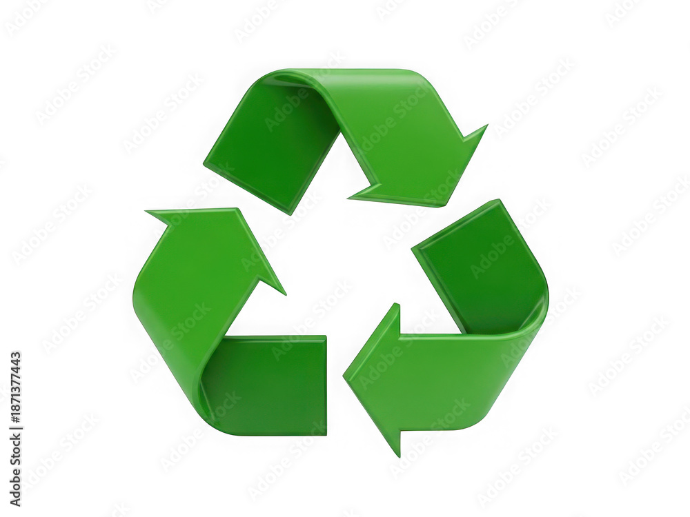Obraz premium Green recycling symbol with three arrows forming a circle isolated on transparent background