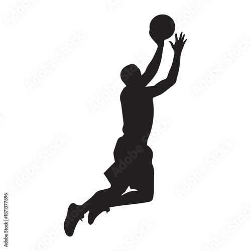 Basketball Player Jump Shot Silhouette – Athlete Action Sport Black Vector Illustration