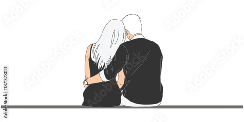 Illustration of a couple sitting together on the floor from behind