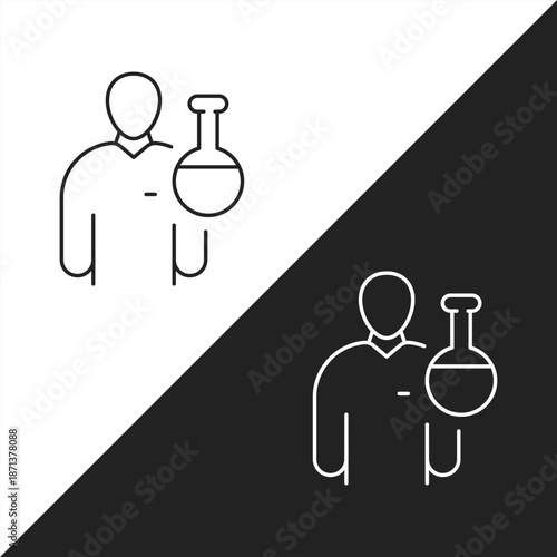 Professional Scientist Icon Carrying a Laboratory Flask Representing Chemical Research, Pharmaceutical Development, Clinical Laboratory Services, and Scientific Innovation in Biotechnology