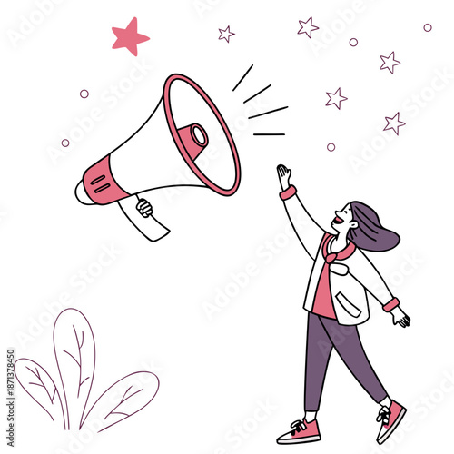 Person using megaphone to make announcement