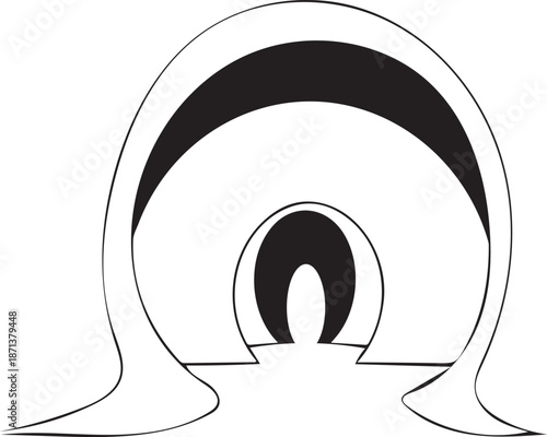 Abstract vector design showcasing a dynamic silhouette of nested arches, creating a conceptual tunnel or portal on a transparent background