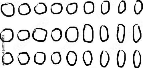 Hand Drawn Oval and Circle Shape Outline Set