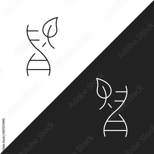 Agricultural Biotechnology Icon Featuring DNA Double Helix with Green Leaf Representing Genetic Engineering, GMO Research, Sustainable Farming, Biofuel Development, and Plant Science Innovation