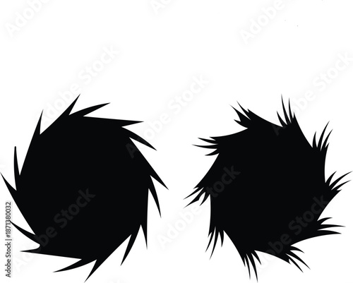 Abstract black spiky circular silhouettes, sharp jagged vector design elements for modern graphic projects and dynamic visual effects