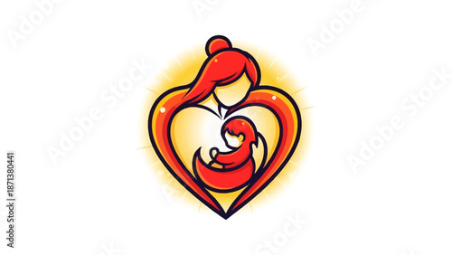 Mother and child embracing in heart shaped love symbol