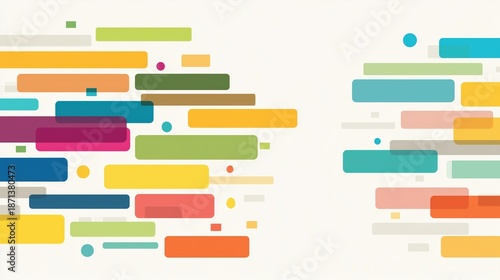 Vibrant abstract geometric shapes background with overlapping colorful rounded rectangles and playful circles creating a dynamic, modern, and engaging visual design perfect for digital art, website ba