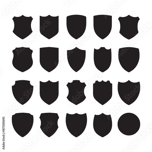Vector Black Shield Icons Set, Heraldic Security Badge Shapes Collection
