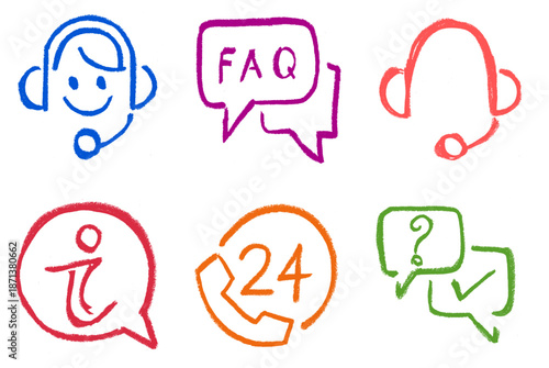 Customer Support Related Icons Crayon Chalk Drawing Vector Set