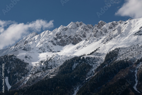 Canvastavla Nordkette snowy peaks with ski area above Innsbruck, Austria