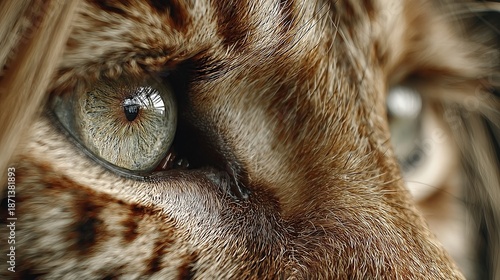 A captivating extreme close-up of a magnificent big cat's eye, revealing an intricately detailed golden-green iris and the textured fur surrounding it, embodying raw wild beauty, intense focus, and th