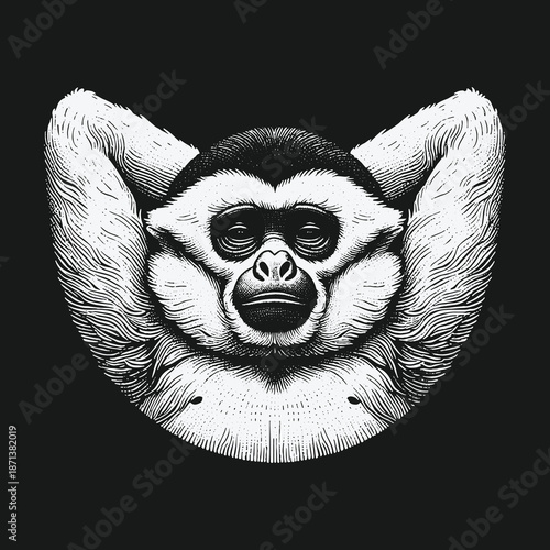 Contemplative Gibbon Portrait: A Study in Simian Serenity and Thought.