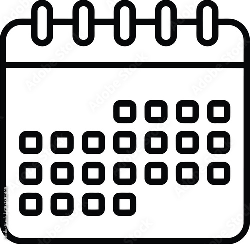 Outline icon of a desk calendar showing a partial month grid with rings at the top for page turning.