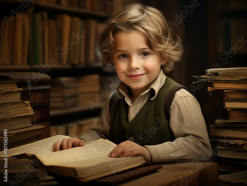  reads books. The boy came up with an idea. illustration.