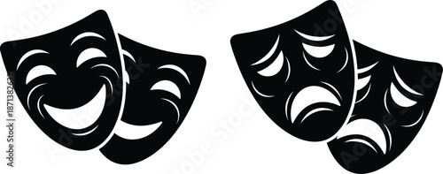 Comedy and tragedy masks black and white illustration