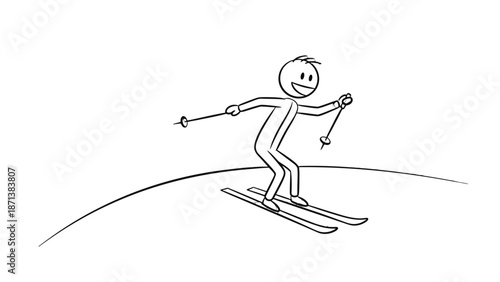 Simple stick figure illustration of a person skiing down a slope.