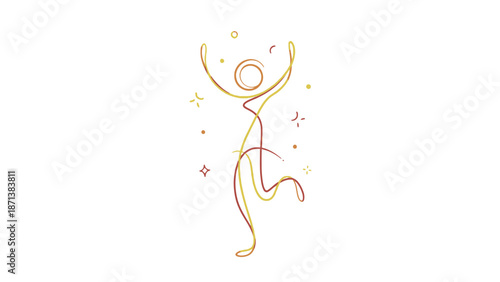 Simple line drawing of a person dancing with joy and freedom.