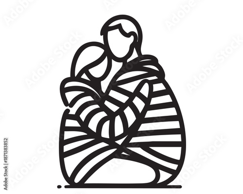 Abstract line drawing of couple hugs. Abstract minimalist