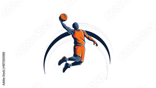 Dynamic Basketball Player in Mid-Air Jump Shot.