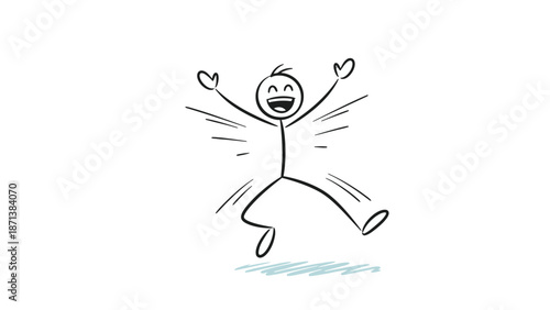 Simple stick figure jumping with joy and excitement.