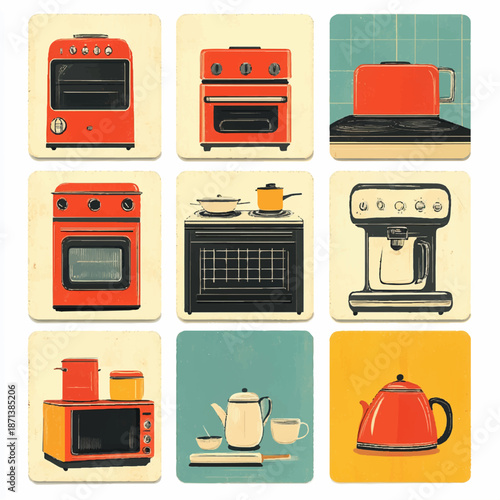 kitchen icons set. A set of illustrations of kitchen appliances. Kitchen helpers. Electrical cooking appliances.