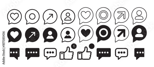 Social Media Notification Icons Set, with Users, Likes, Love, and Messages icon. vector illustration eps 10
