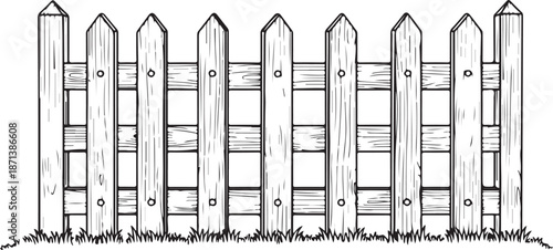 Wooden picket fence with grass wooden fence black and white