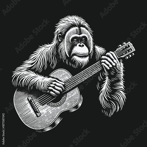 Orangutan Serenade: A Musical Apes Passionate Performance on Guitar.