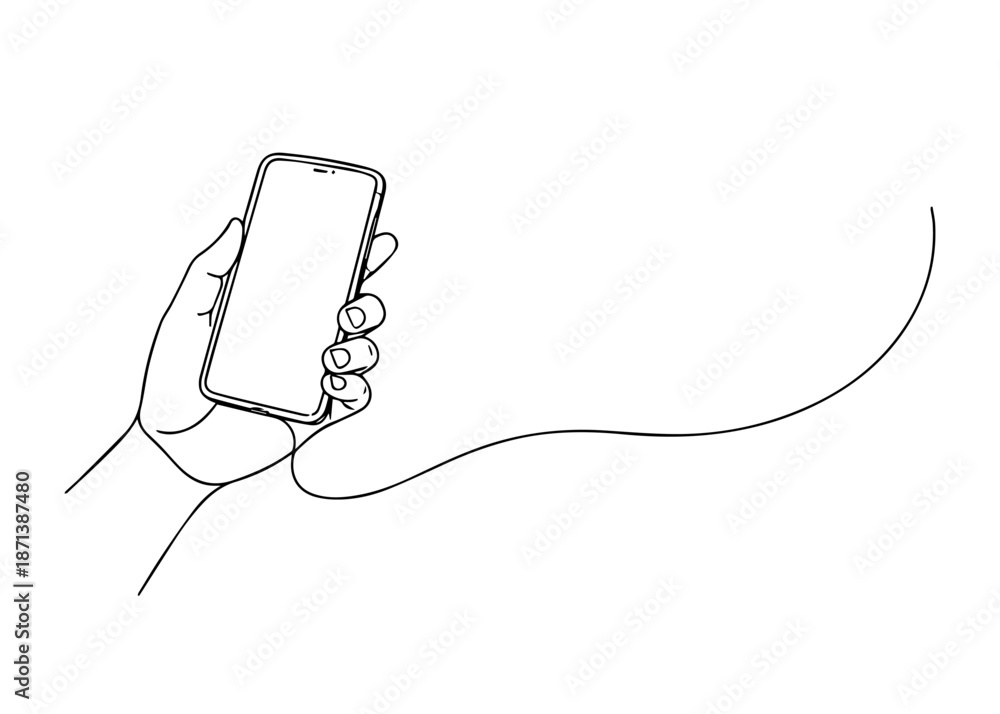 Obraz premium smartphone in hand hand draw line icon vector Vector hand draw line icon on a transparent background