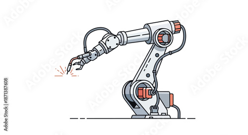 Industrial robotic arm welding illustration for factory automation and manufacturing