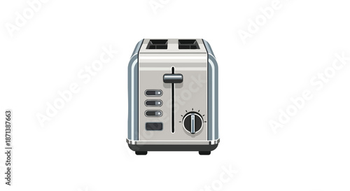 Modern silver two-slice toaster kitchen appliance for breakfast on white background