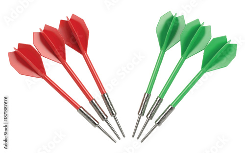 Red and green darts arranged in a circular pattern
