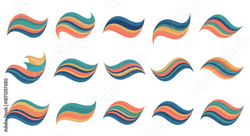 Abstract wavy colorful shapes collection with flowing vibrant lines, modern design elements