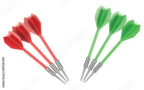 red and green arrows with metal tips on white background
