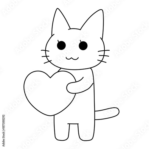 ハートを抱きしめる可愛い白猫のイラスト