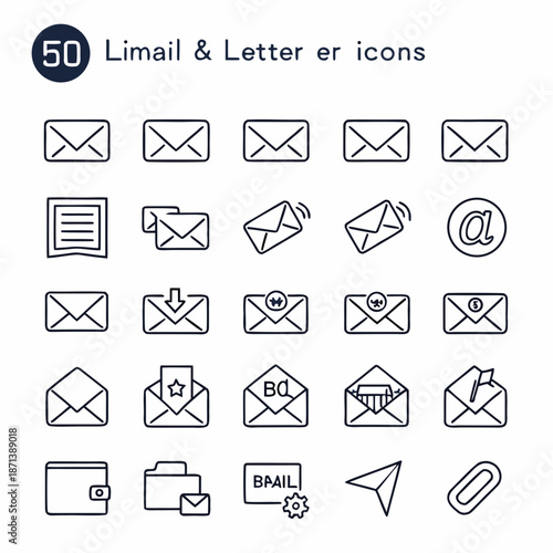 Email Web Icon Set in Line Style. Collection of E-mail and Letter Linear Icons, Including mail, envelope, email, postal, letter sent, inbox, new mail, reply and forward mail and more. Editable Stroke 