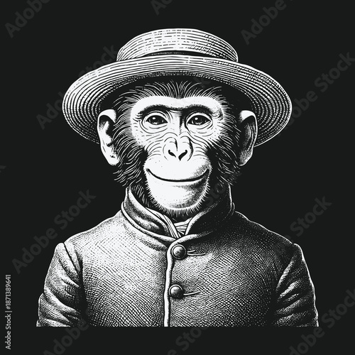 Intriguing Monkey Portrait: A Fusion of Wildlife and Human Attire.