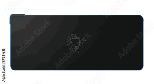 Black gaming mouse pad with circuit board design and blue outline