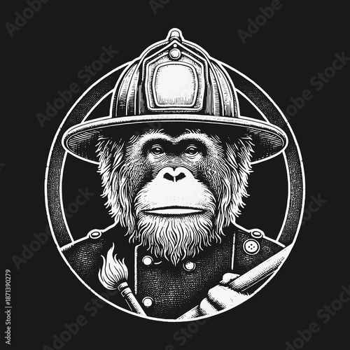 Orangutan Firefighter Portrait: A Symbol of Courage and Dedication.
