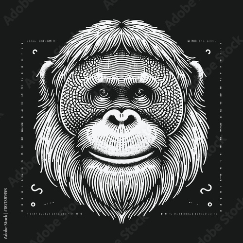 Detailed Orangutan Portrait: A Study in Engraved Linework.