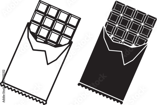 Two distinct chocolate bar icons are presented, one as an outline and the other as a solid black silhouette