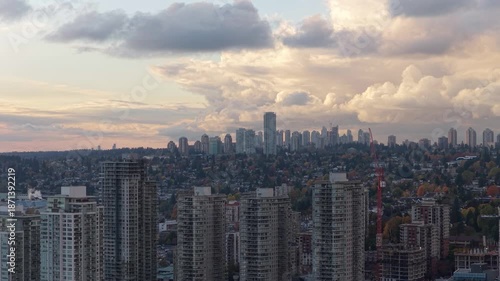 Wallpaper Mural Aerial View of New Westminster City Skyline and Residential Buildings at Dusk in British Columbia, Canada Torontodigital.ca